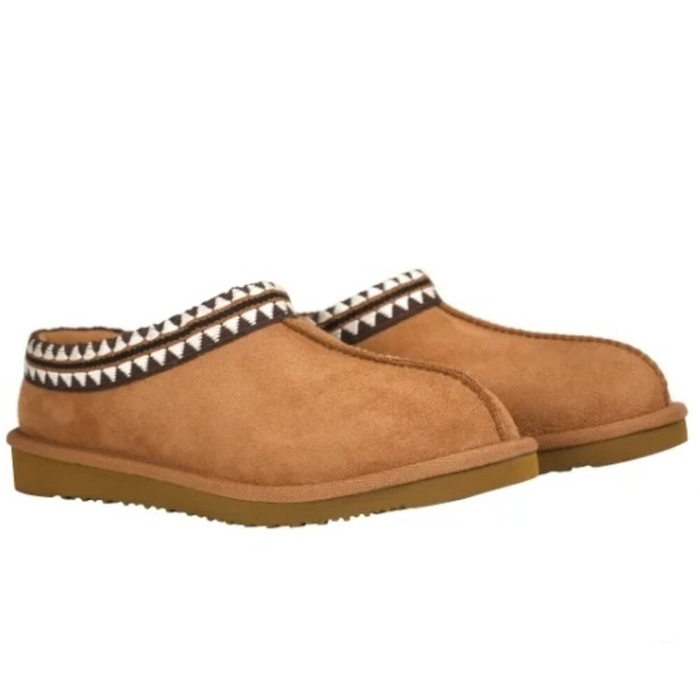 Kirkland Women 7 Suede Sheepskin Slip-on Shearling Slippers Embroidered Shoes